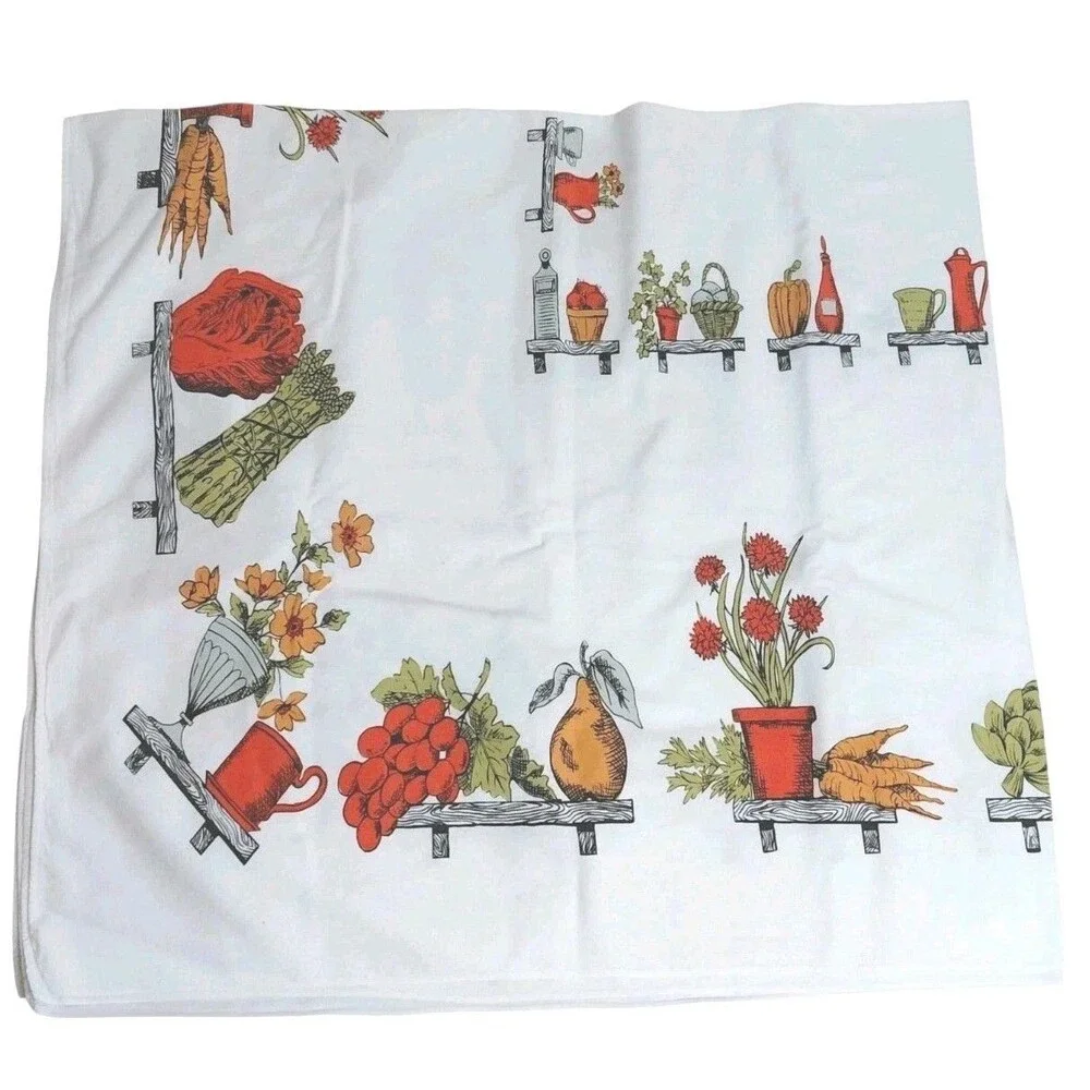 Vtg Vegetable Floral Table Cloth Rectangle Bridge 1960's 59.5x54